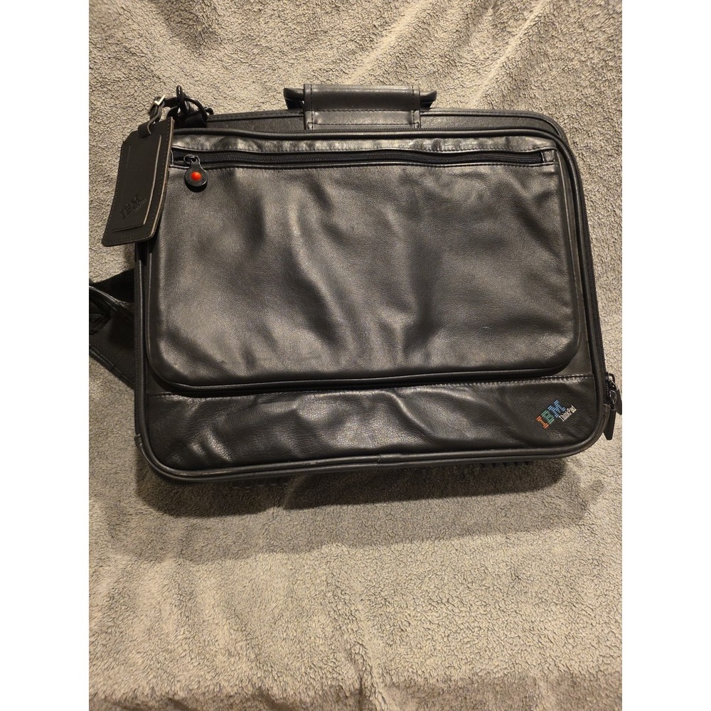 IBM logo leather laptop briefcase 16-17" mobile office‎